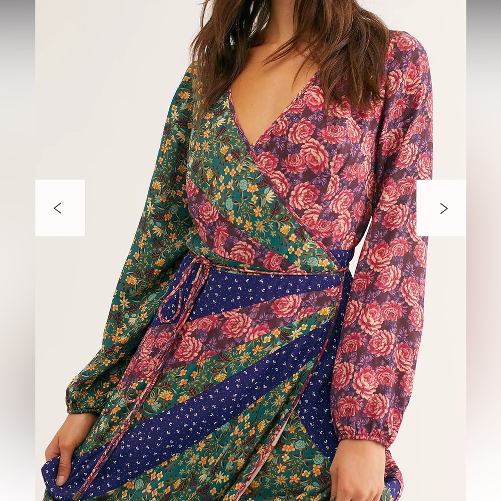 Free People Endless Love Maxi Dress Wrap Long Sleeve Patchwork Boho Women Small - Picture 3 of 16